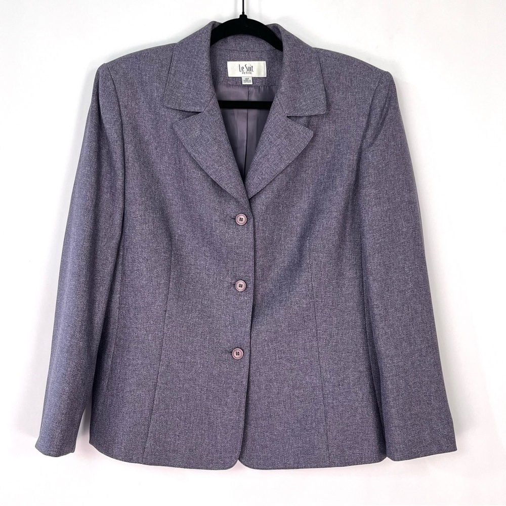 Le Suit Purple Herringbone Blazer Jacket Sports Coat Sz 16 Petite